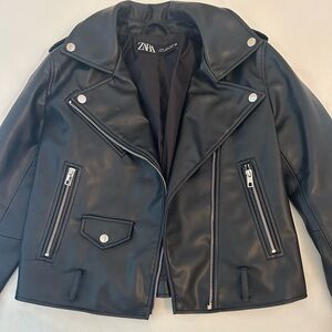 Zara Black Faux Leather Jacket with Lined Interior